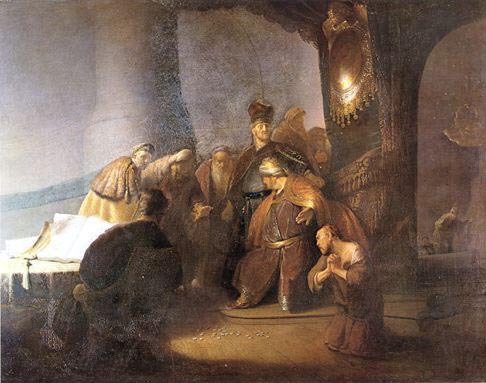 Rembrandt van rijn Judas returning the thirty silver pieces.